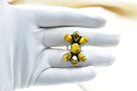 Handmade Honey Dahlia Mojave Turquoise & Sterling Silver Adjustable Ring