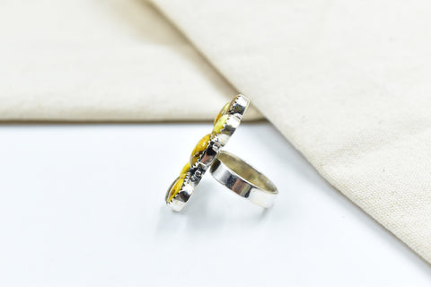 Handmade Honey Dahlia Mojave Turquoise & Sterling Silver Adjustable Ring