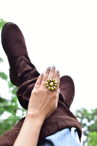 Handmade Honey Dahlia Mojave Turquoise & Sterling Silver Adjustable Ring