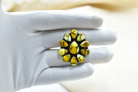 Handmade Honey Dahlia Mojave Turquoise & Sterling Silver Adjustable Ring