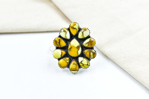 Handmade Honey Dahlia Mojave Turquoise & Sterling Silver Adjustable Ring