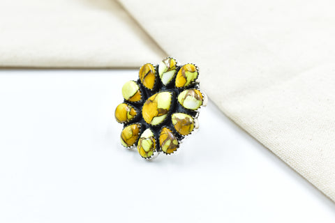 Handmade Honey Dahlia Mojave Turquoise & Sterling Silver Adjustable Ring