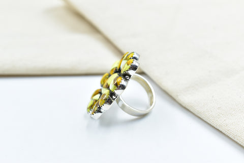 Handmade Honey Dahlia Mojave Turquoise & Sterling Silver Adjustable Ring