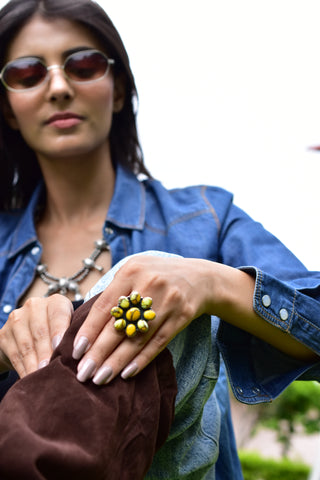 Handmade Honey Dahlia Mojave Turquoise & Sterling Silver Adjustable Ring