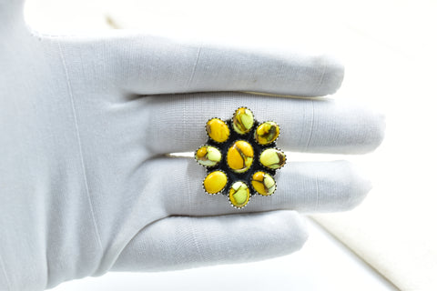 Handmade Honey Dahlia Mojave Turquoise & Sterling Silver Adjustable Ring