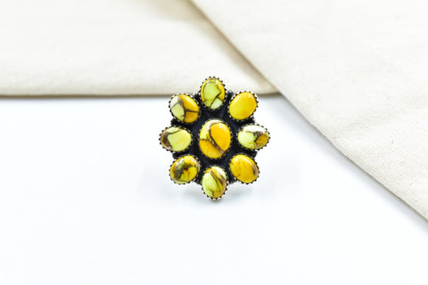 Handmade Honey Dahlia Mojave Turquoise & Sterling Silver Adjustable Ring