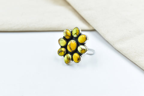 Handmade Honey Dahlia Mojave Turquoise & Sterling Silver Adjustable Ring