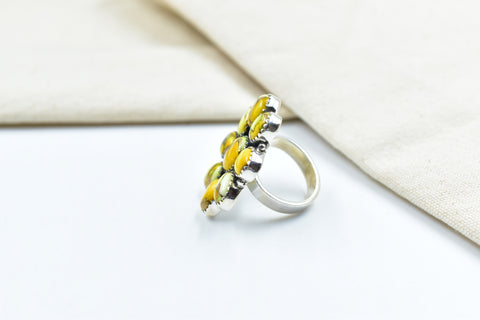 Handmade Honey Dahlia Mojave Turquoise & Sterling Silver Adjustable Ring
