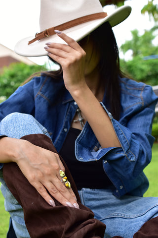Handmade Honey Dahlia Mojave Turquoise & Sterling Silver Adjustable Ring