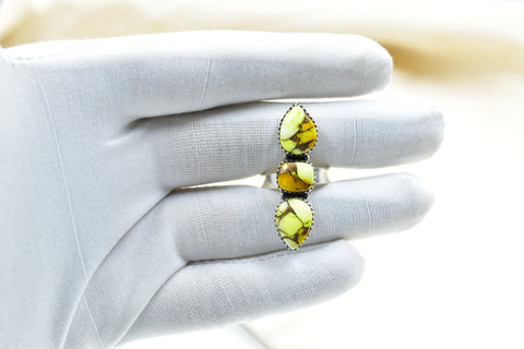 Handmade Honey Dahlia Mojave Turquoise & Sterling Silver Adjustable Ring