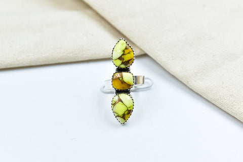 Handmade Honey Dahlia Mojave Turquoise & Sterling Silver Adjustable Ring