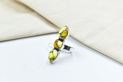 Handmade Honey Dahlia Mojave Turquoise & Sterling Silver Adjustable Ring