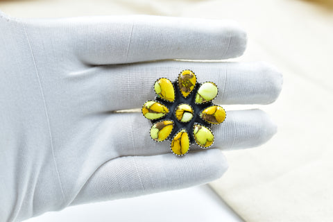 Handmade Honey Dahlia Mojave Turquoise & Sterling Silver Adjustable Ring