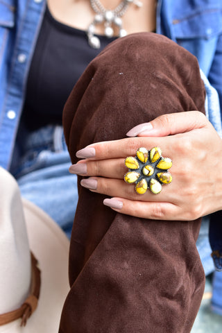 Handmade Honey Dahlia Mojave Turquoise & Sterling Silver Adjustable Ring