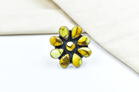 Handmade Honey Dahlia Mojave Turquoise & Sterling Silver Adjustable Ring