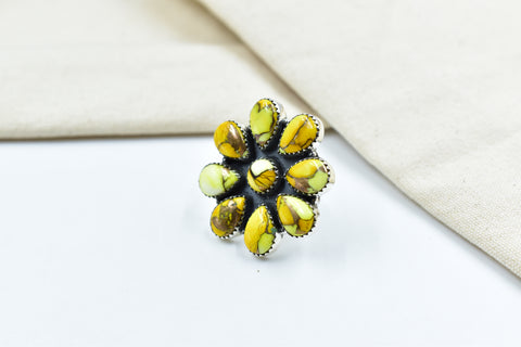 Handmade Honey Dahlia Mojave Turquoise & Sterling Silver Adjustable Ring
