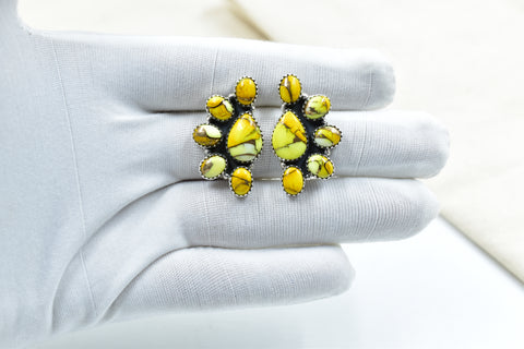 Handmade Honey Dahlia Turquoise Sterling Silver Studs Earring