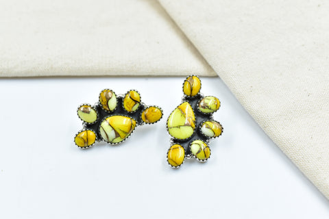 Handmade Honey Dahlia Turquoise Sterling Silver Studs Earring