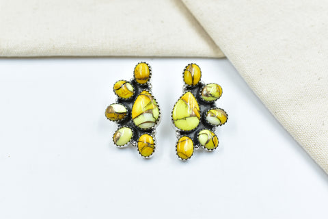 Handmade Honey Dahlia Turquoise Sterling Silver Studs Earring