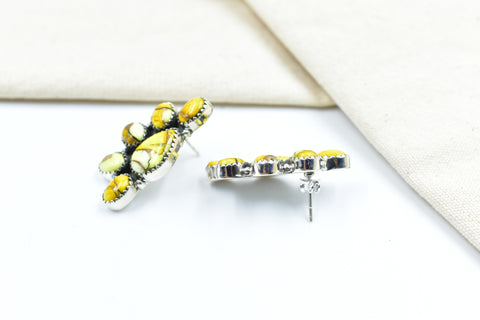 Handmade Honey Dahlia Turquoise Sterling Silver Studs Earring