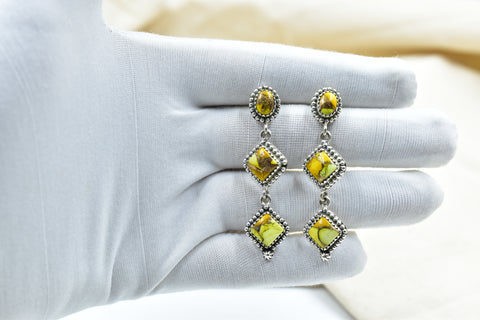 Handmade Honey Dahlia Turquoise Sterling Silver Studs Earring