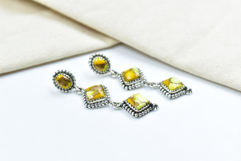 Handmade Honey Dahlia Turquoise Sterling Silver Studs Earring