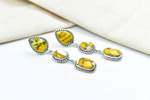 Handmade Honey Dahlia Turquoise Sterling Silver Studs Earring