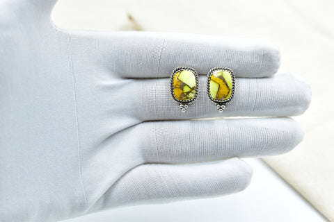 Handmade Honey Dahlia Turquoise Sterling Silver Studs Earring