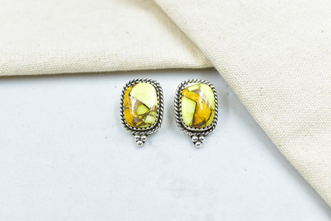 Handmade Honey Dahlia Turquoise Sterling Silver Studs Earring