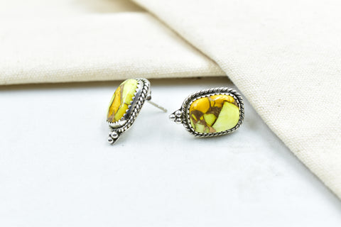 Handmade Honey Dahlia Turquoise Sterling Silver Studs Earring
