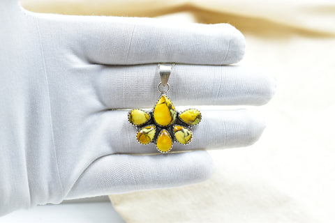 Handmade Honey Dahlia Turquoise Sterling Silver Pendant