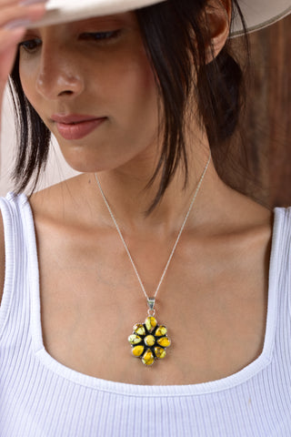 Handmade Honey Dahlia Turquoise Sterling Silver Pendant