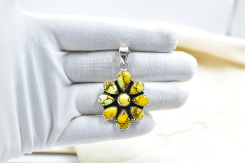 Handmade Honey Dahlia Turquoise Sterling Silver Pendant