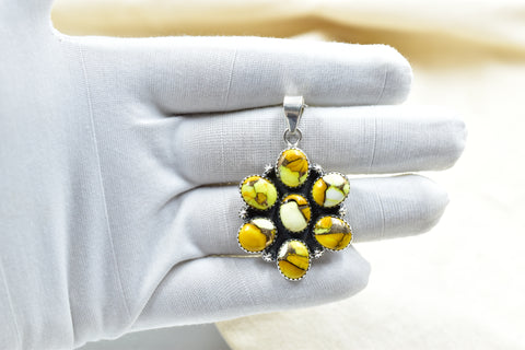 Handmade Honey Dahlia Turquoise Sterling Silver Pendant