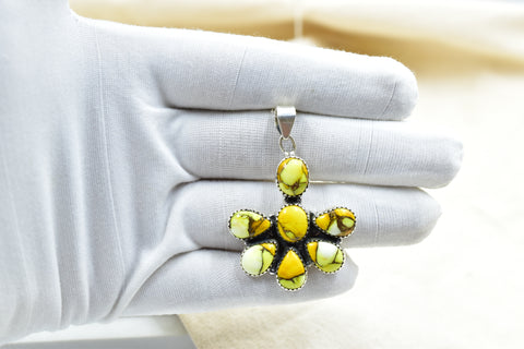 Handmade Honey Dahlia Turquoise Sterling Silver Pendant
