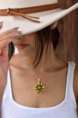 Handmade Honey Dahlia Turquoise Sterling Silver Pendant