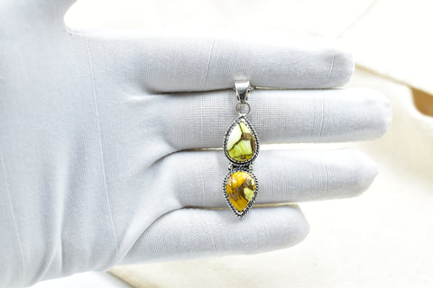 Handmade Honey Dahlia Turquoise Sterling Silver Pendant