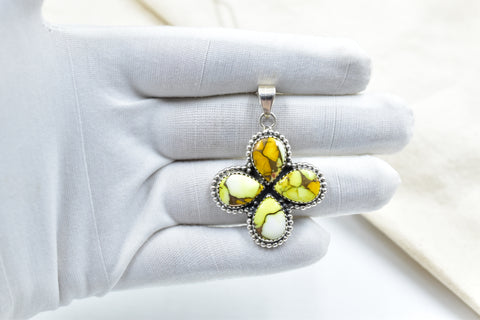 Handmade Honey Dahlia Turquoise Sterling Silver Pendant