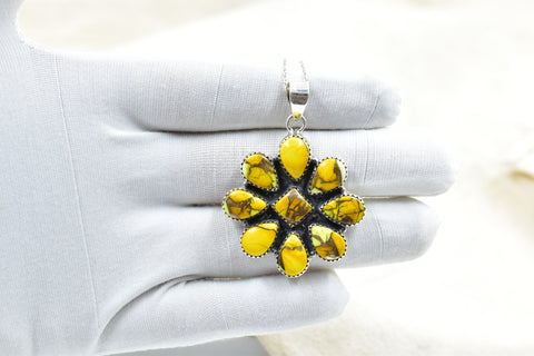 Handmade Honey Dahlia Turquoise Sterling Silver Pendant