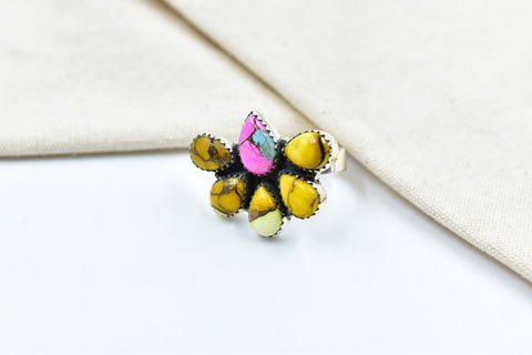 Handmade Honey Dahlia & Cotton Candy Turquoise Sterling Silver Adjustable Ring