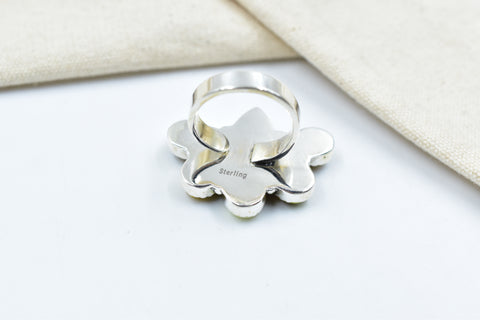Handmade Honey Dahlia & Cotton Candy Turquoise Sterling Silver Adjustable Ring