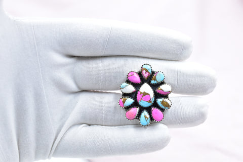 Handmade Cotton Candy Dahlia 925 Sterling Silver  Adjustable Ring