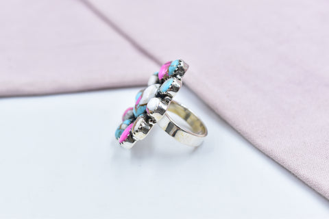 Handmade Cotton Candy Dahlia 925 Sterling Silver  Adjustable Ring