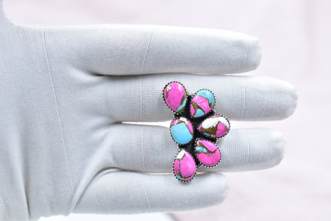 Handmade Cotton Candy Dahlia 925 Sterling Silver Adjustable Ring