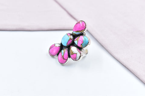 Handmade Cotton Candy Dahlia 925 Sterling Silver Adjustable Ring