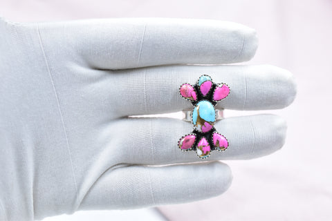 Handmade Cotton Candy Dahlia 925 Sterling Silver Adjustable Ring