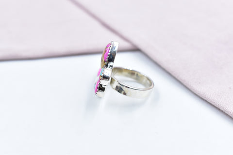 Handmade Cotton Candy Dahlia 925 Sterling Silver Adjustable Ring