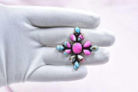 Handmade Cotton Candy Dahlia 925 Sterling Silver  Adjustable Ring