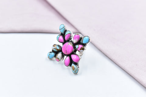 Handmade Cotton Candy Dahlia 925 Sterling Silver  Adjustable Ring