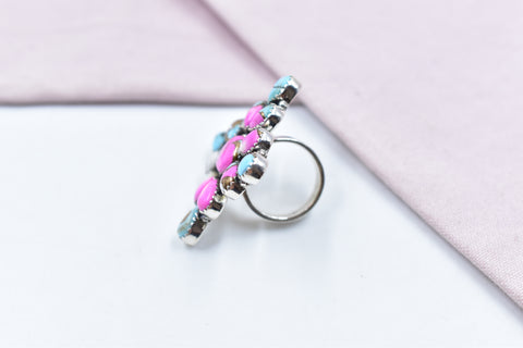 Handmade Cotton Candy Dahlia 925 Sterling Silver  Adjustable Ring